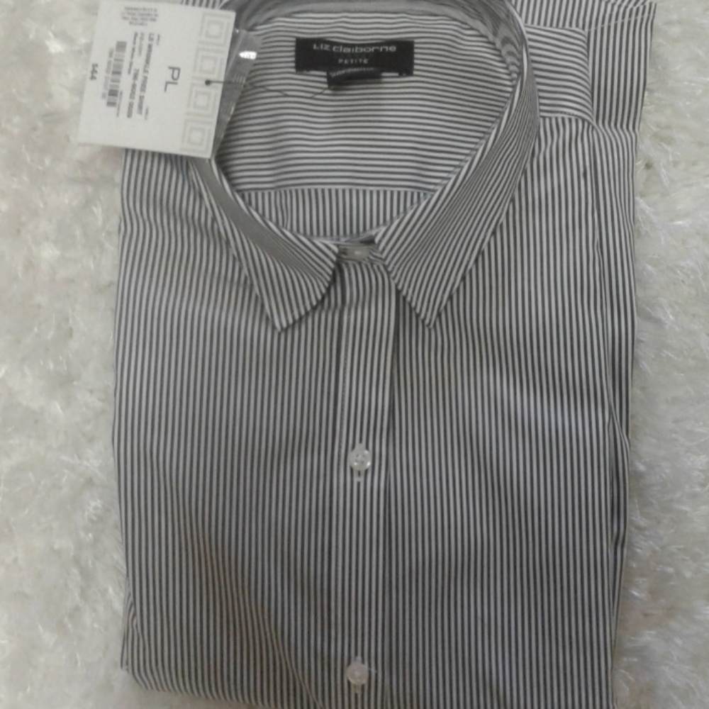 NWT Liz Claiborne blue and white long sleeve top - Picture 8 of 8